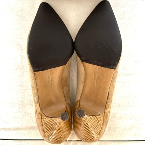 Salvatore Ferragamo Suede/Snake Embossed Leathr Pointed Cap Toe Heels/Shoes 9.5B - Picture 8 of 16